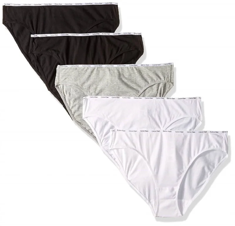 Women's 5 Cotton Stretch Logo Bikini Panties In Black/white/grey Heather