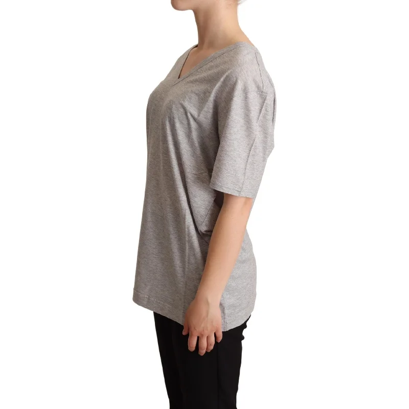 Dolce & Gabbana Elegant Gray V-Neck Cotton Tee