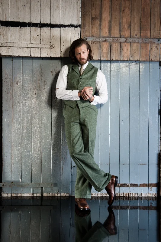 Fishtail Trousers Green Herringbone