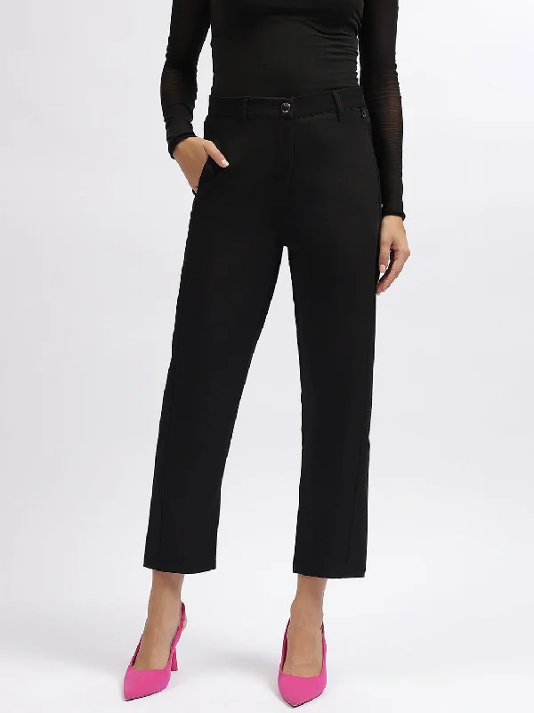 Iconic Women Black Solid Regular Fit Trouser