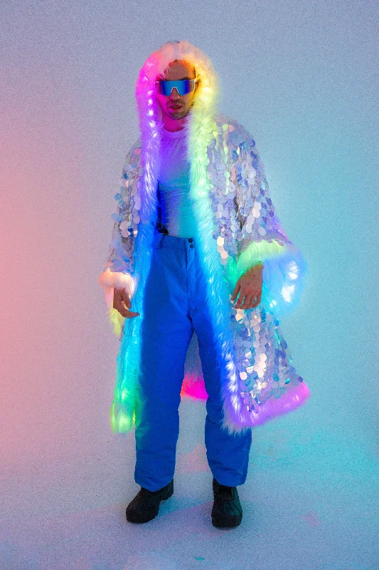 LED Big Bling Sequin Kimono in ""White Iridescent""