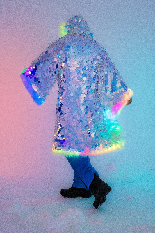 LED Big Bling Sequin Kimono in ""White Iridescent""