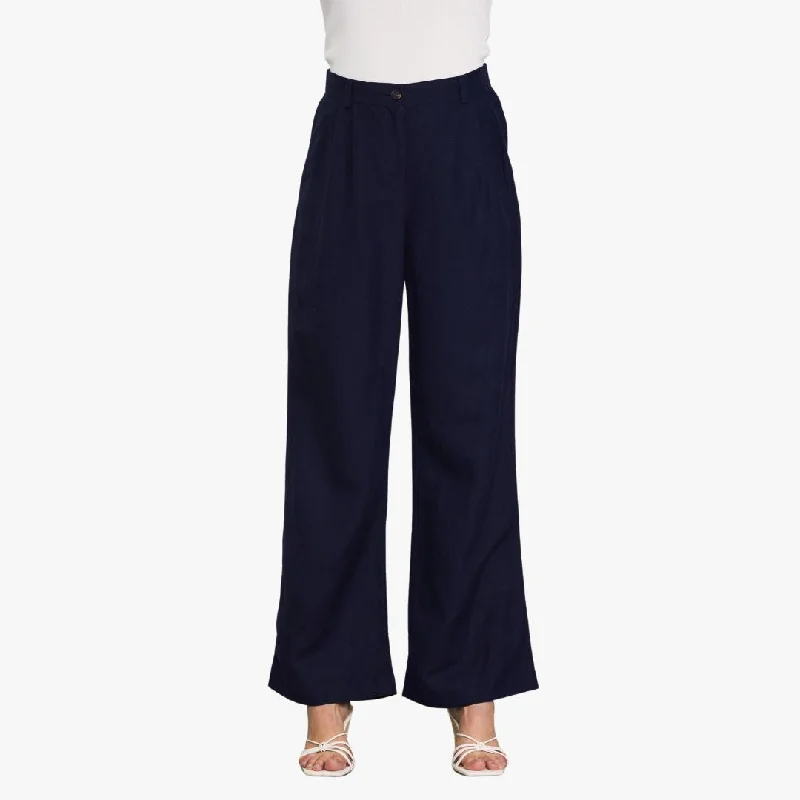 Linen Blend Wide Leg Trousers (Navy)