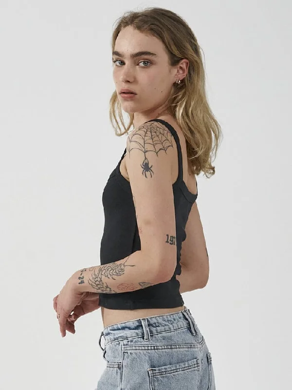 Minimal Thrills Rib Singlet - Washed Black