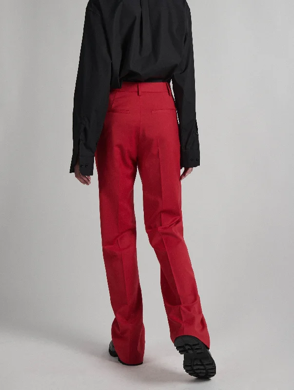 Pantalon taille haute en gabardine de laine rouge