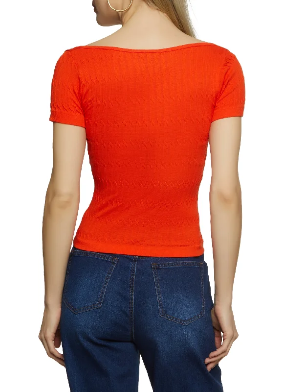 Textured Knit Square Neck Seamless Top