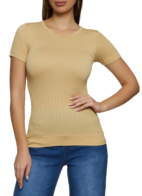 Textured Knit Crew Neck Seamless Tee