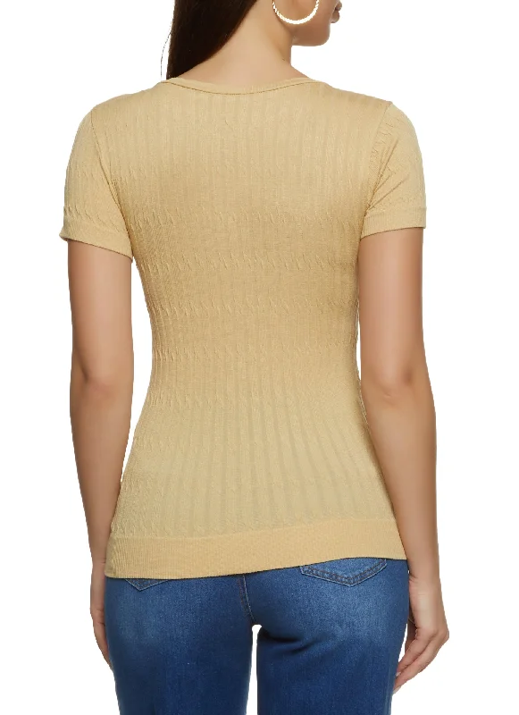 Textured Knit Crew Neck Seamless Tee