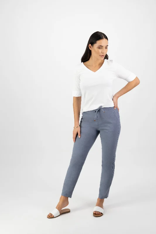 Vassalli Ankle Grazer Slim Leg Elastic Waist Pant - Atlantic