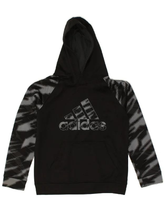 ADIDAS Boys Graphic Hoodie Jumper 10-11 Years Medium  Black Polyester