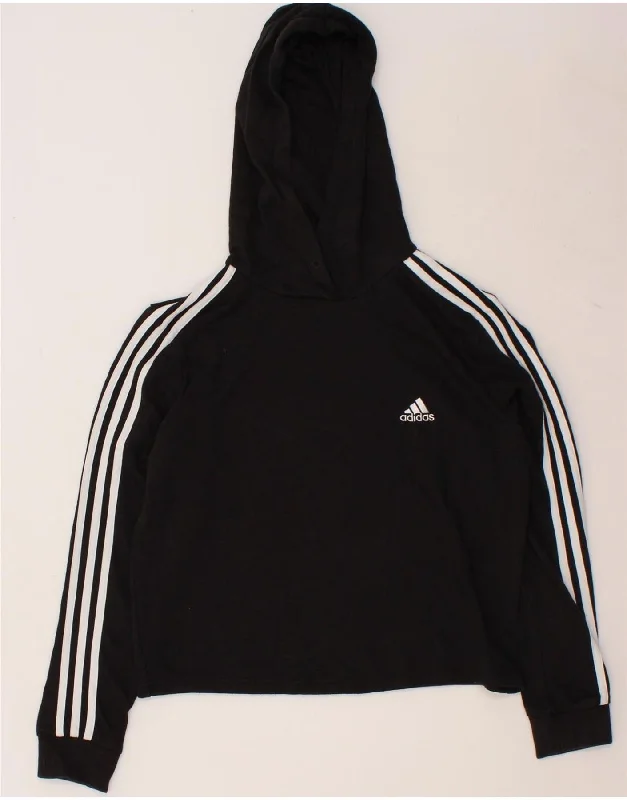 ADIDAS Womens Oversized Hoodie Jumper UK 12/14 Medium Black Cotton