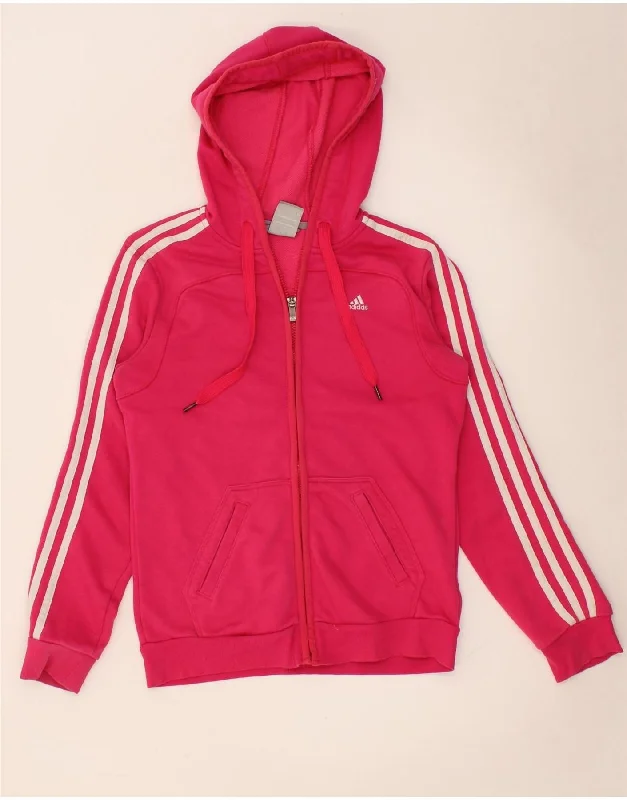 ADIDAS Womens Zip Hoodie Sweater UK 8/10 Small Pink Cotton