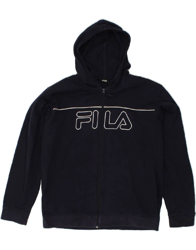 FILA Mens Graphic Zip Hoodie Sweater XL Navy Blue Cotton