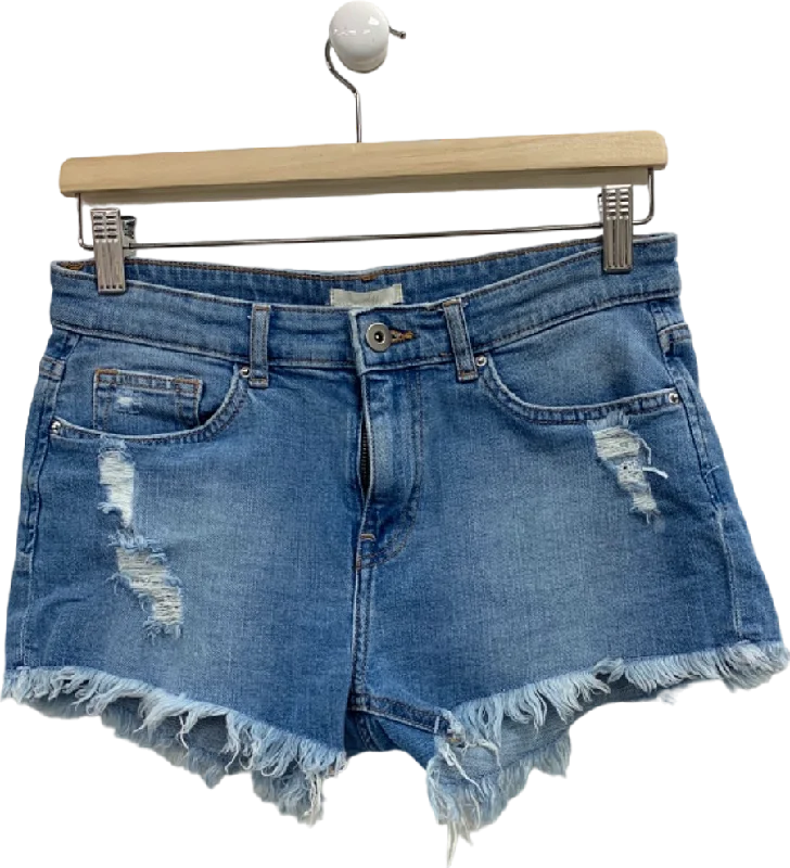 H&M Blue Denim Frayed Hem Shorts UK 8