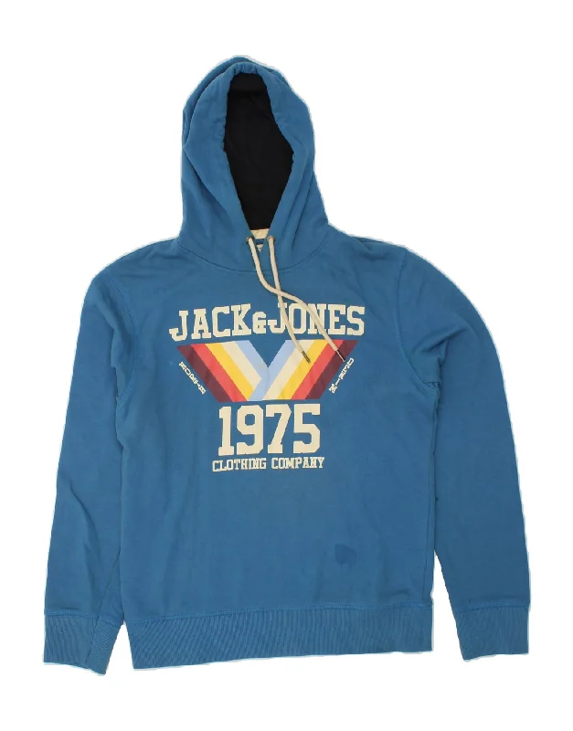 JACK & JONES Mens Graphic Hoodie Jumper Large Blue Cotton