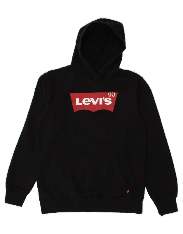 LEVI'S Boys Graphic Hoodie Jumper 13-14 Years XL Black Cotton