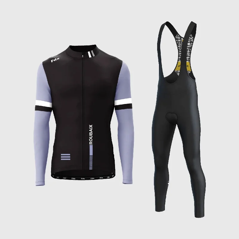 Fdx Men's & Boy's Set Limited Edition Thermal Roubaix Long Sleeve Cycling Jersey & Bib Tights - Black