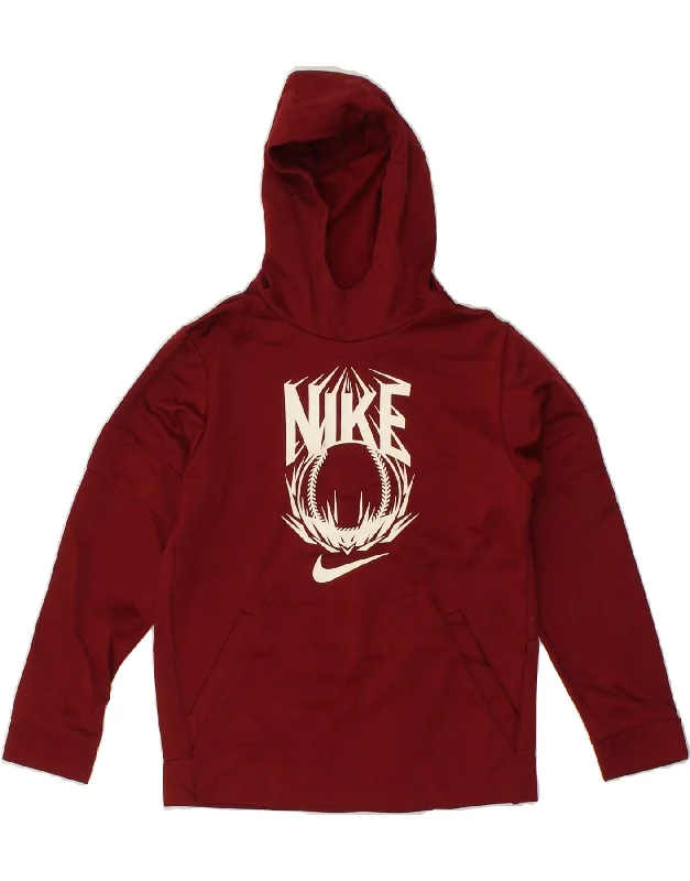 NIKE Boys Graphic Hoodie Jumper 10-11 Years Medium  Burgundy Polyester