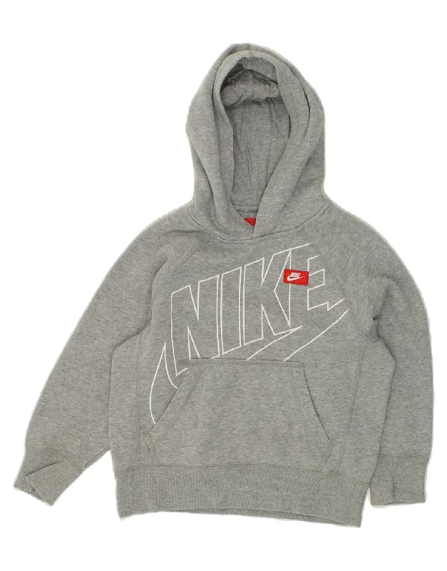 NIKE Boys Graphic Hoodie Jumper 6-7 Years XS Grey Cotton