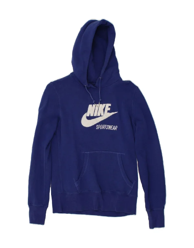 NIKE Mens Graphic Hoodie Jumper Medium Navy Blue Cotton