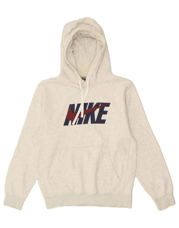 NIKE Mens Graphic Hoodie Jumper Small Grey Cotton