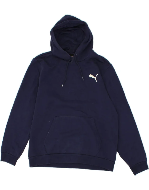 PUMA Mens Hoodie Jumper Large Navy Blue Cotton