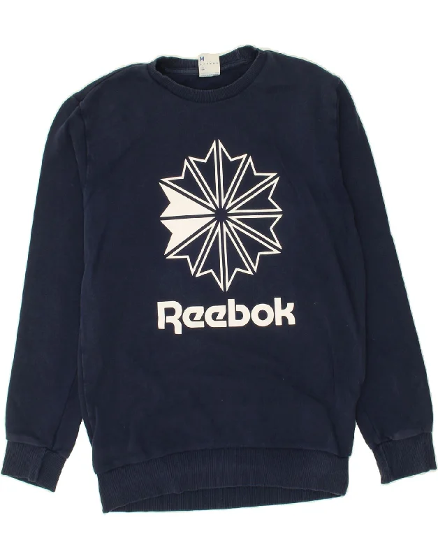 REEBOK Mens Graphic Sweatshirt Jumper Medium Navy Blue Cotton