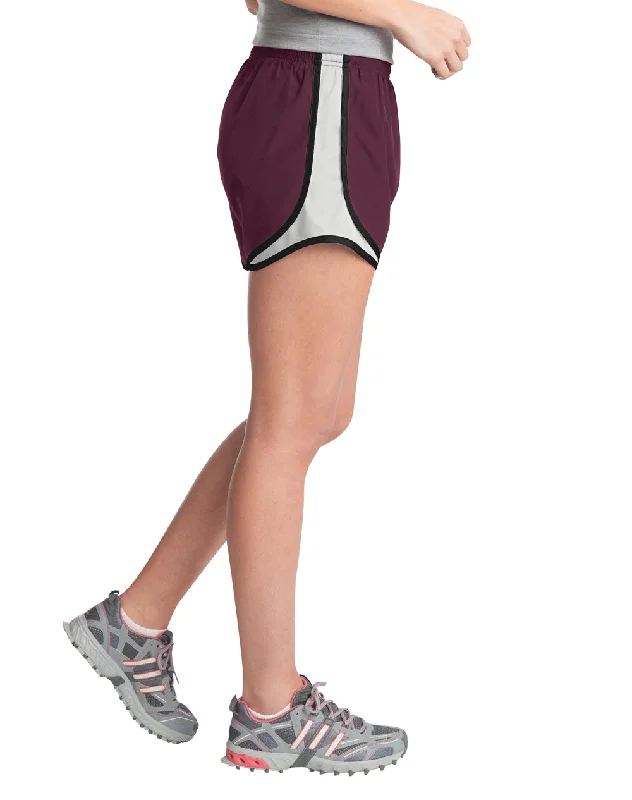 Sport-Tek Womens Cadence Moisture Wicking Shorts - Maroon/White/Black