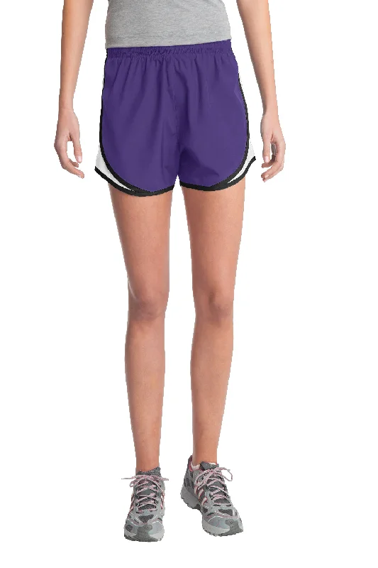 Sport-Tek Womens Cadence Moisture Wicking Shorts - Purple/White/Black