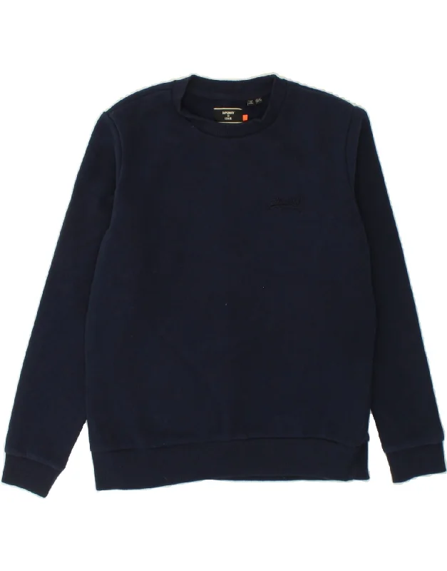 SUPERDRY Womens Oversized Sweatshirt Jumper UK 10 Small Navy Blue Cotton