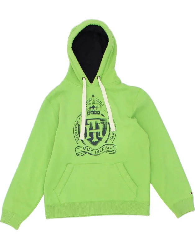 TOMMY HILFIGER Mens Graphic Hoodie Jumper Medium Green Cotton