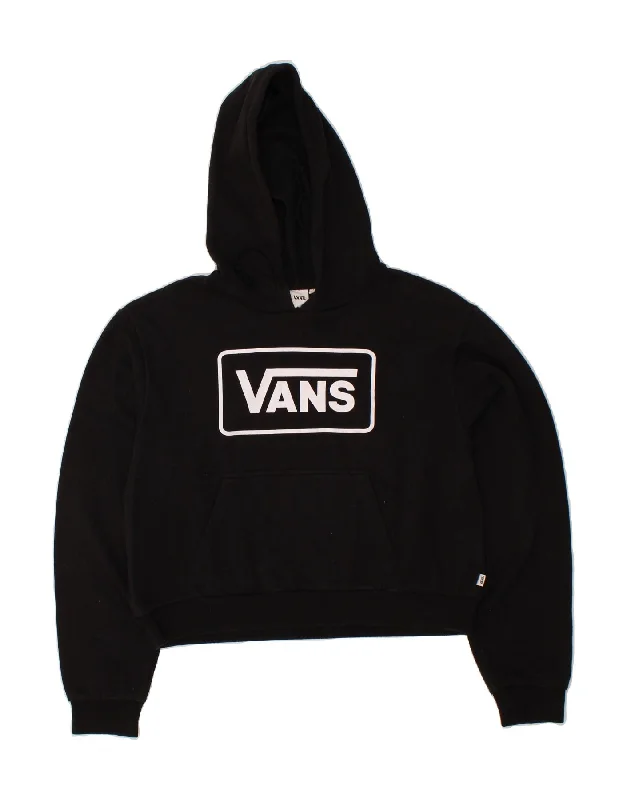 VANS Womens Oversized Crop Graphic Hoodie Jumper UK 14 Medium Black Cotton