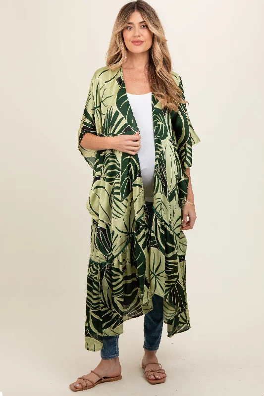 Green Tropical Print Long Maternity Cover Up