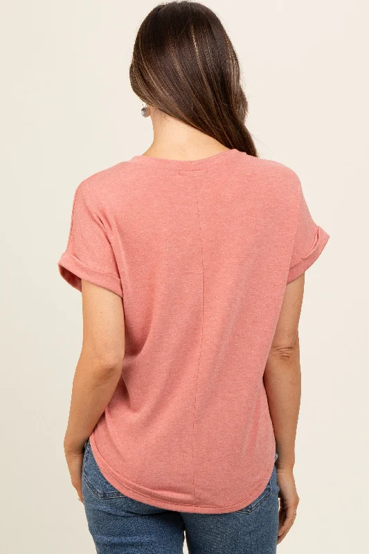 Peach Short Sleeve Terry Maternity Top