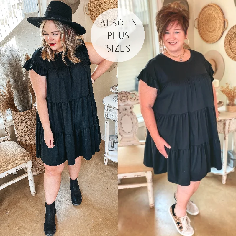 Last Chance Size Small | Instant Attraction Solid Ruffle Tiered Dress in Black