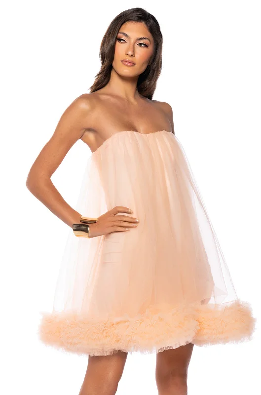FAIRY LIKE RUFFLED TRIM STRAPLESS DRESS