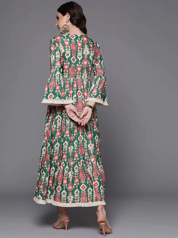 Women's Multi Embroidered A-Line Ethnic Dress - Navyaa