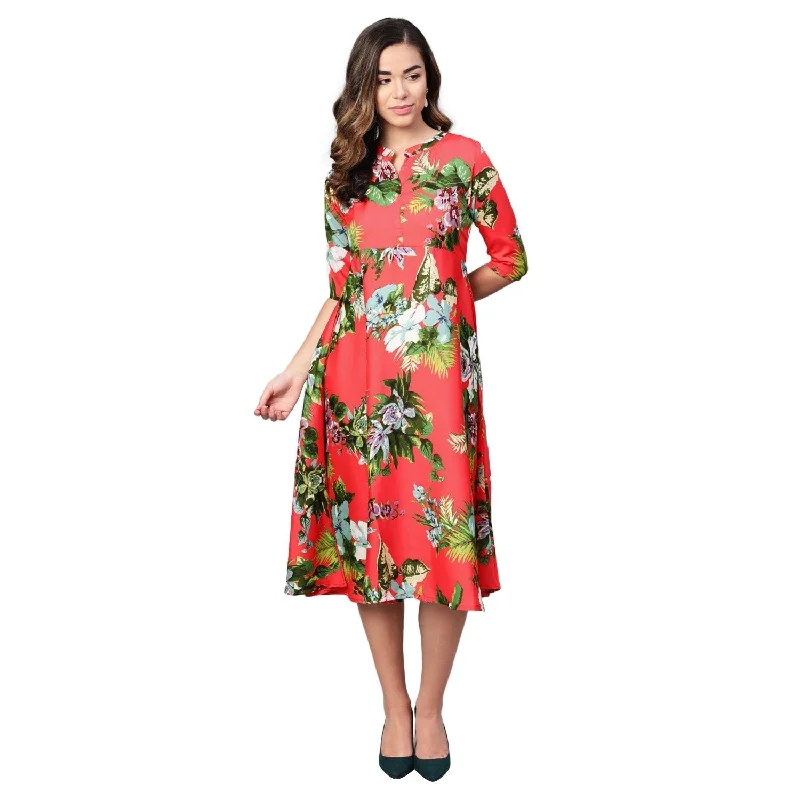 Women's Multi Crepe Printed Half Sleeve Casual Dress - Myshka
