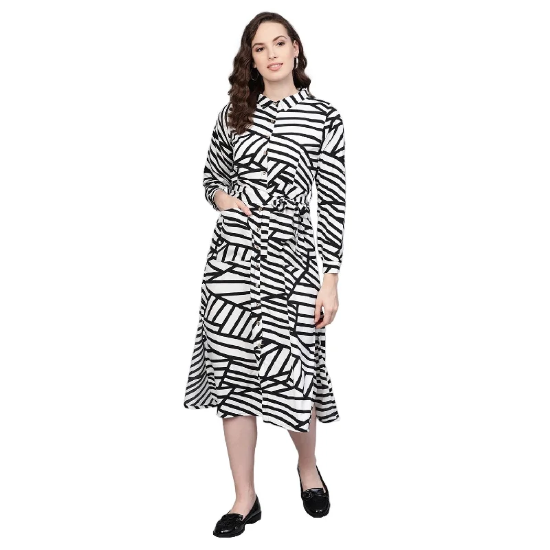 Women White Printed Dress by Myshka (1 Pc Set)