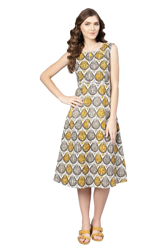Women's Multi Rayon Printed Sleveeless Round Neck Dress - Myshka