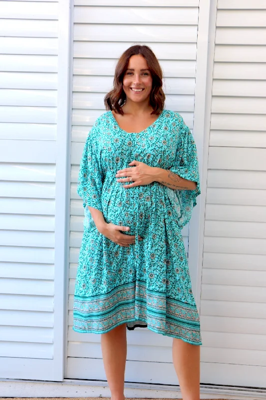 Short Ocean Dress in Cottage Vine Aqua