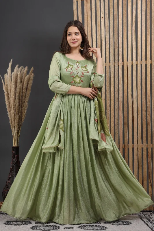 Women's Arfa Hand Painted Gown Dress With Dupatta - Saras The Label