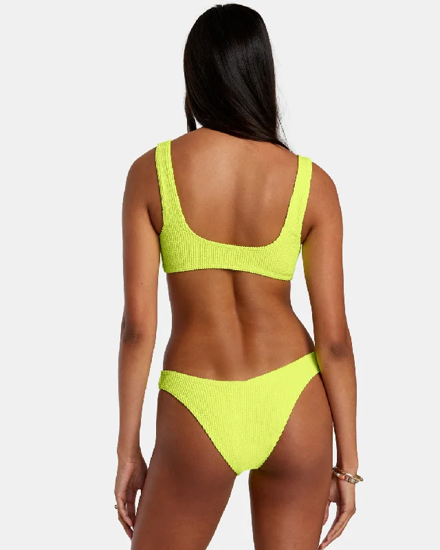 Grooves Texture High Leg Bikini Bottoms - Neon Yellow Banded bikini, Sleek, Comfortable, Sexy