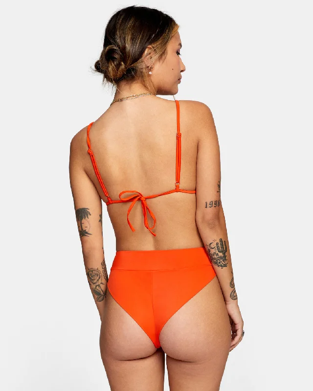 High-Rise Cheeky Bikini Bottoms - Red Orange Silk bikini, Luxurious, Elegant, Sexy