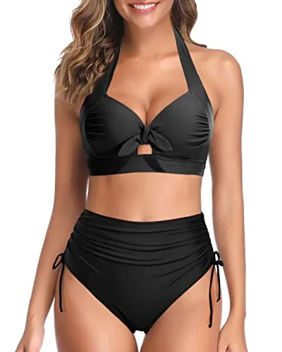 High Waisted Retro Bikini for Women Tie Knot Halter Two Piece Bathing Suit Velvet bikini set, Glamorous, Trendy, Sexy
