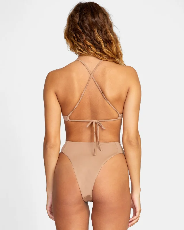 Solid High Rise Cheeky Bikini Bottoms - Wood Cut-out bikini bottom, Sexy, Trendy, Comfortable
