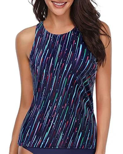 Unique Tank Top To Match Different Bikini Bottoms For Women-Blue Stripe High-waisted two-piece, Vintage, Sexy, Comfortable