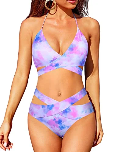 CutOut Women's 2 Piece Bikini Sets With High Waisted Bottoms-Color Tie Dye Low-back bikini, Sexy, Comfortable, Trendy